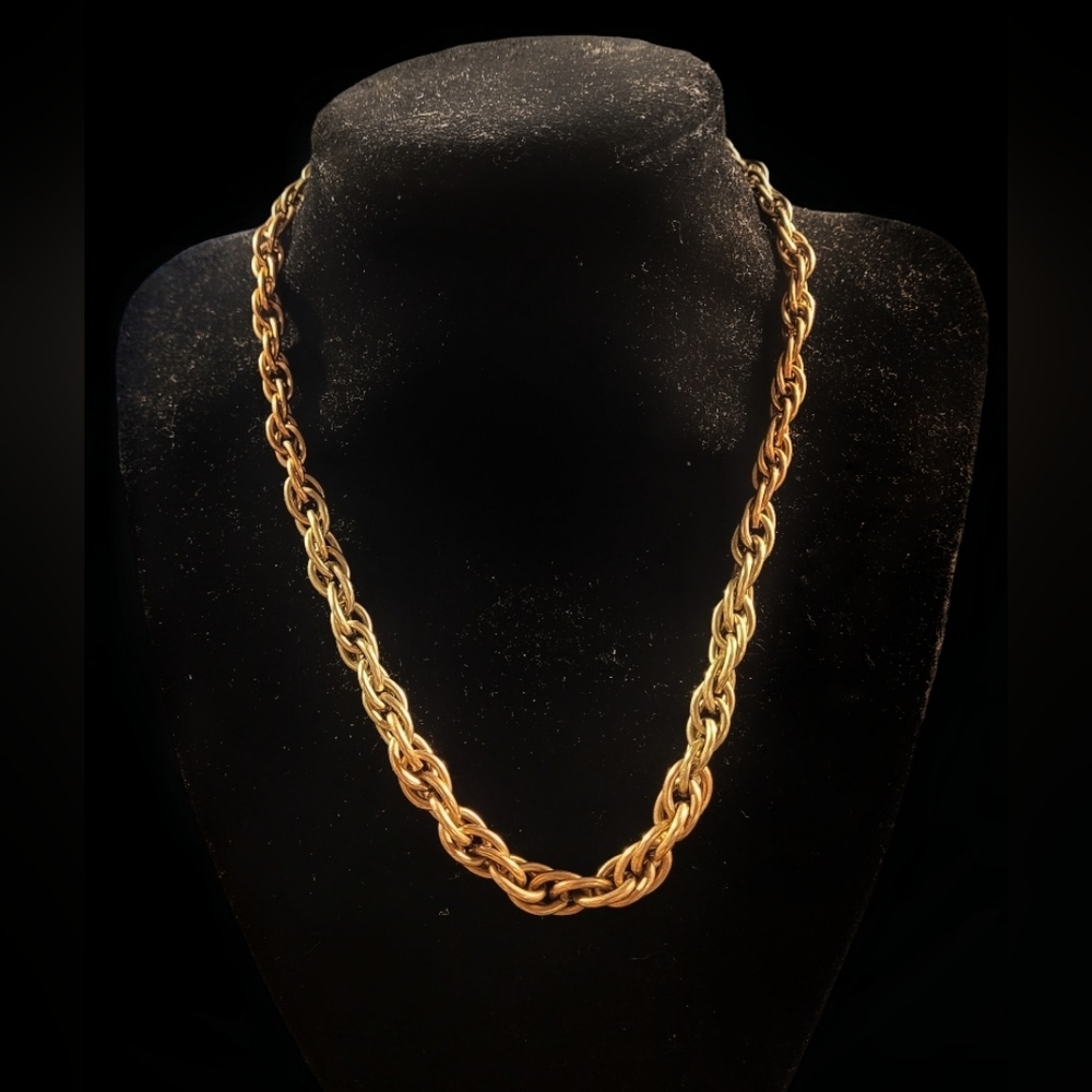 12k gold filled 2 tone rose yellow gold thick twisted rope chain necklace 16inch